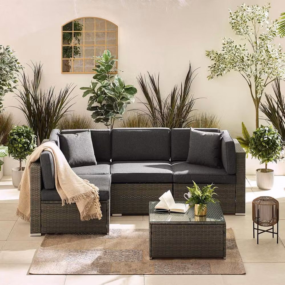 FurnitureboxUK Orlando 4 Seater Modular L-Shape Outdoor Garden Rattan Sofa Set in Grey – 3