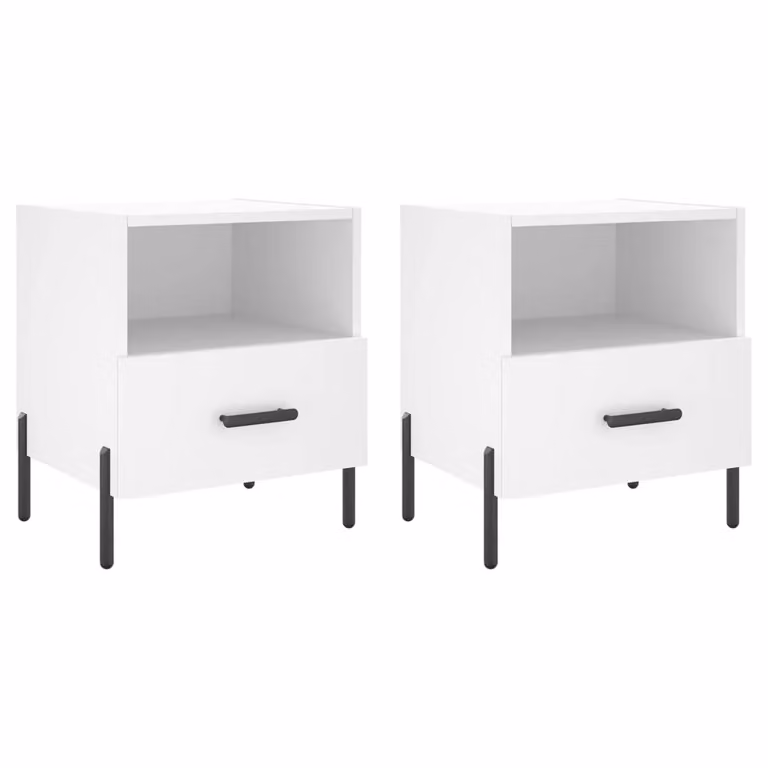 Berkfield Home Set of 2 White Modern Bedside Cabinets, W/D/H: 40 x 35 x 47.5 cm