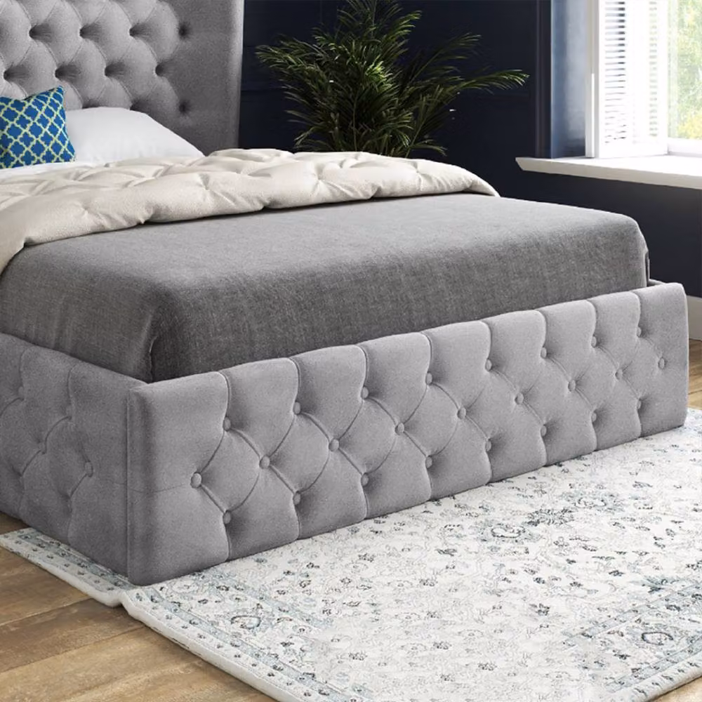 Casani Ickham Small Single Wide Winged Upholstered Designer Bed Frame in Grey Soft Velvet – 5