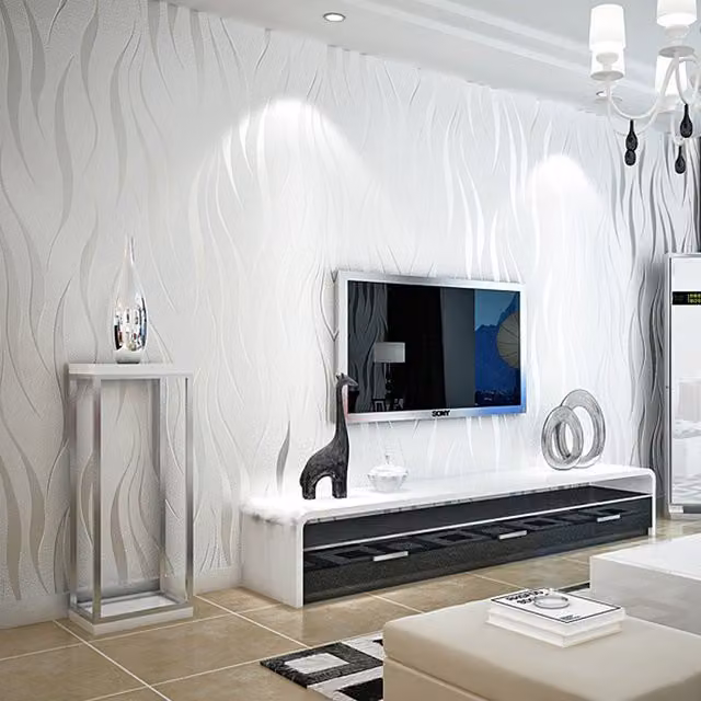 Livingandhome Modern Silver and Beige Abstract Striped Non Woven Embossed Flocking Wallpaper