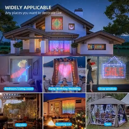 ENERJ Smart RGB LED Curtain Lights, Multicolour, 2 x 2m with 400 LEDs, Remote Control and 3m Extension Cable Included – 3