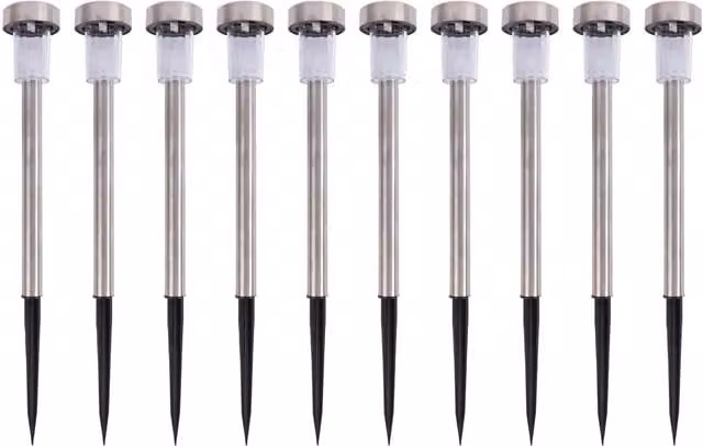 Kingavon Pack of 10 Colour Changing Solar LED Pathway Lights in Black and Silver
