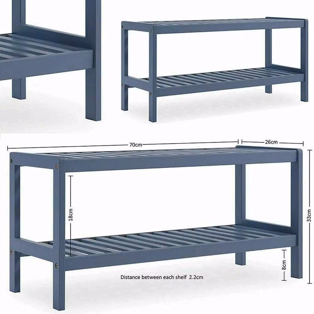 EONLION 2 Tier Bamboo Wooden Shoe Storage Organiser Rack in Blue, W/D/H: 50 x 50 x 50 cm – 2