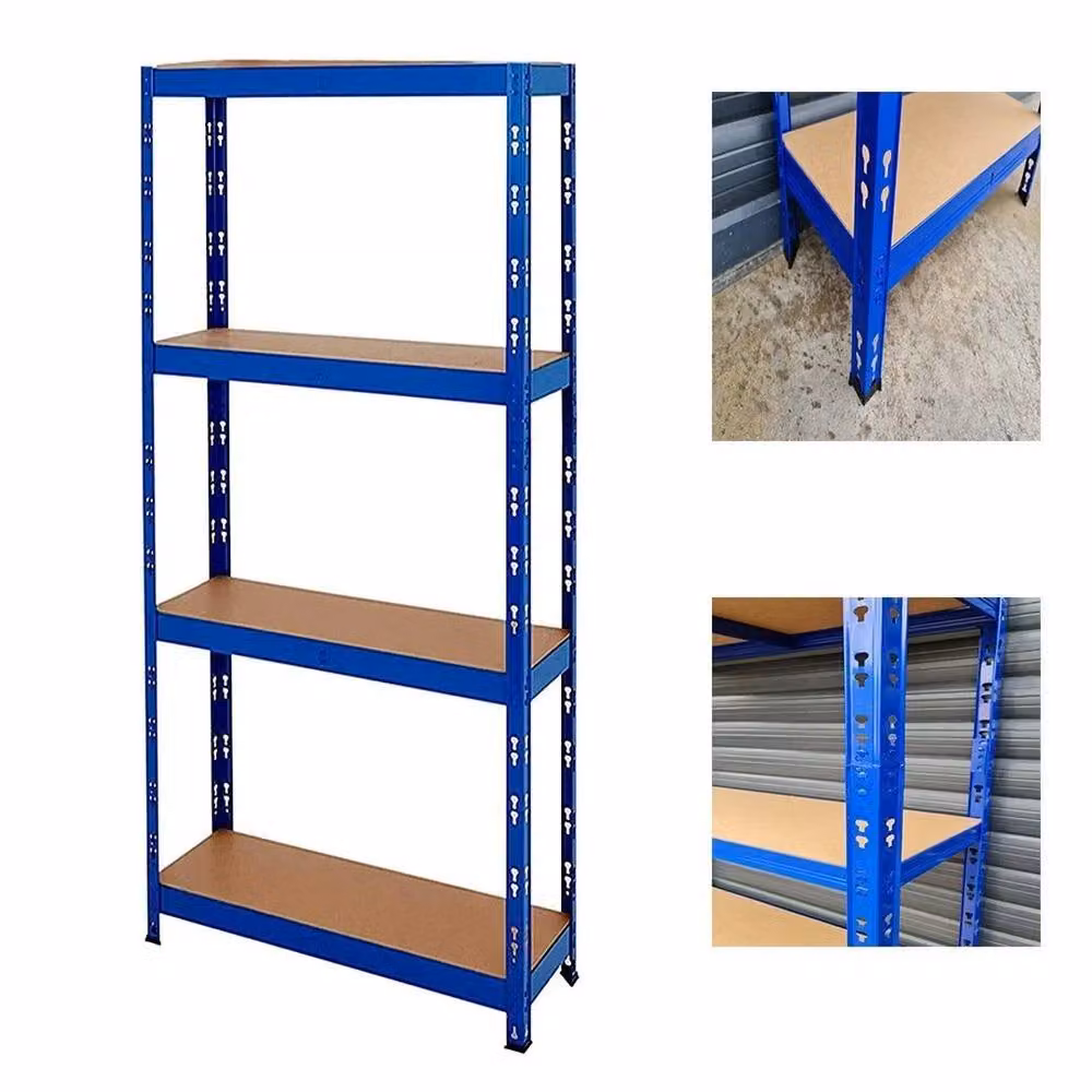 PAWNORA 2x Heavy Duty 4 Tier Storage Racking in Blue with Adjustable Metal and MDF Shelves – 3