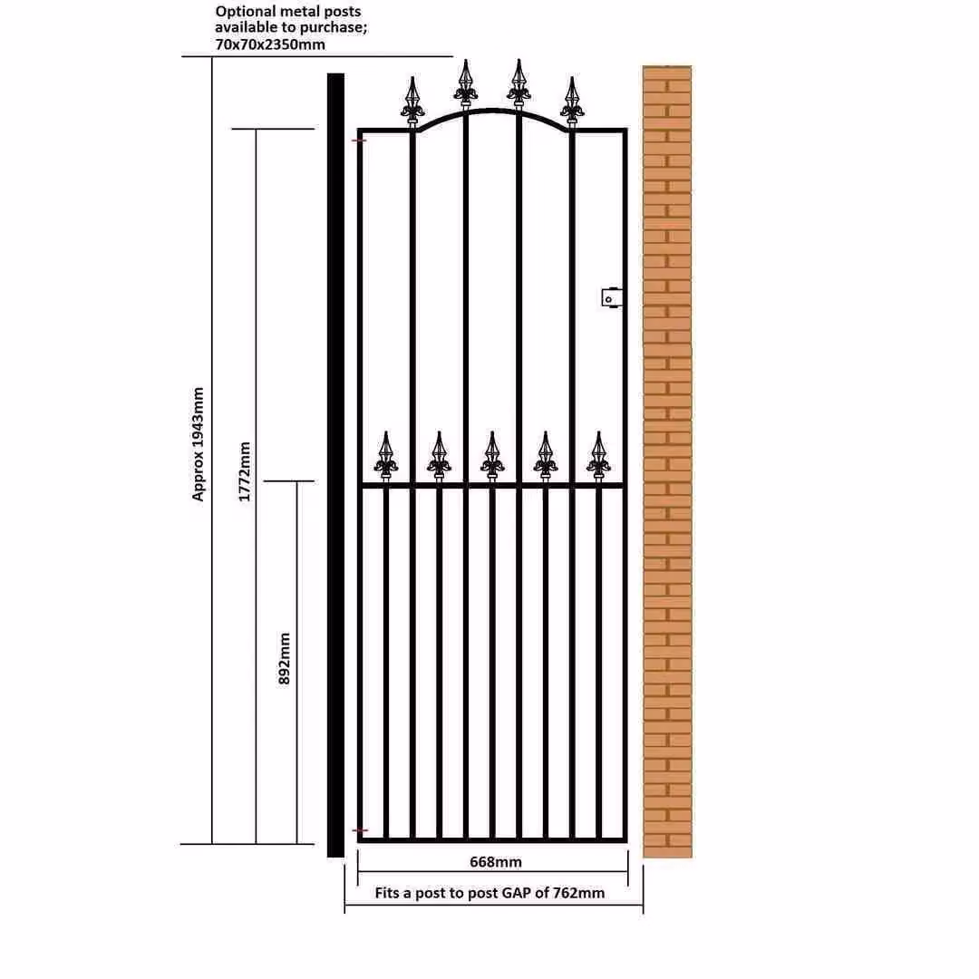 Burbage Iron Craft Saxon Spear Top Tall Bow Top Single Gate in Black, W: 76.2 cm, H: 194.3 cm – 2