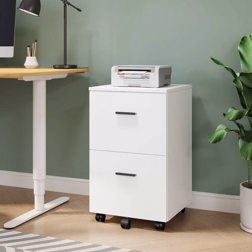 ERGOVEXA Mobile 2-Drawer Wooden Office File Cabinet with Castors, White – 2