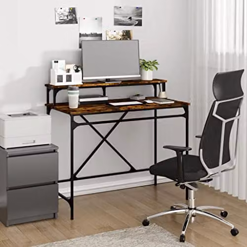 vidaXL Industrial Computer Desk in Brown Smoked Oak, W/D/H: 100 x 50 x 90 cm – 2