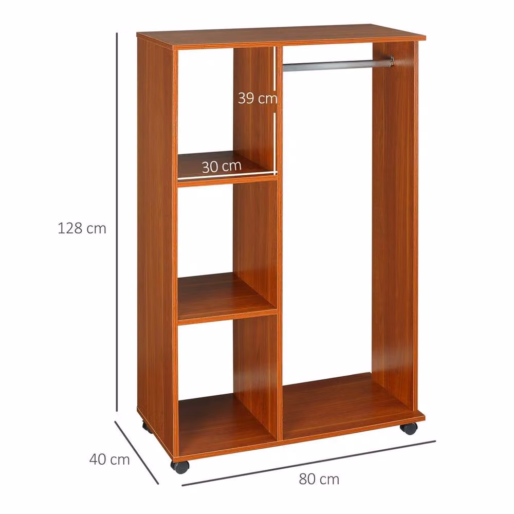 FORGEVIO Wardrobe on Wheels with Clothes Rail and Shelves in Brown Walnut – 2