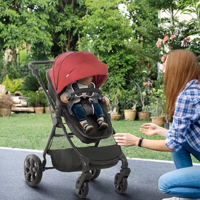 HOMCOM 2 in 1 Convertible Pushchair with Reversible Seat and Swivel Wheels in Red