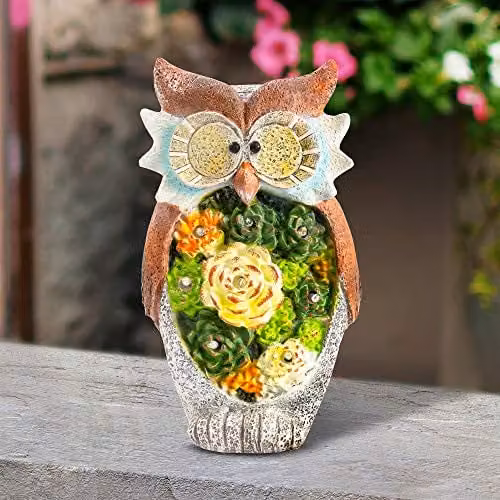 GloBrite Multicolour Resin Owl Garden Ornament with Solar Powered LED Light – 3