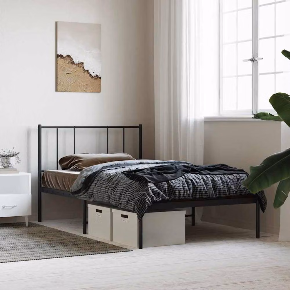 Berkfield Home Metal Bed Frame with Headboard in Black, W/D/H: 90 x 190 cm – 2