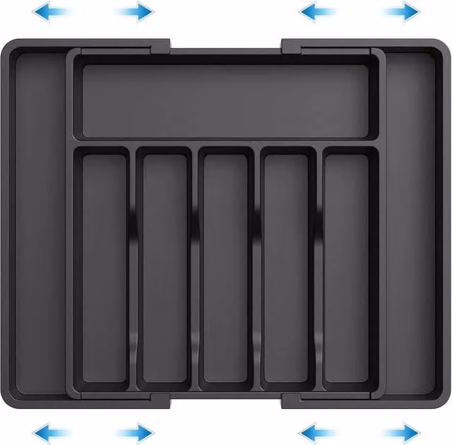 PAWNORA Extendable Black Plastic Cutlery Tray