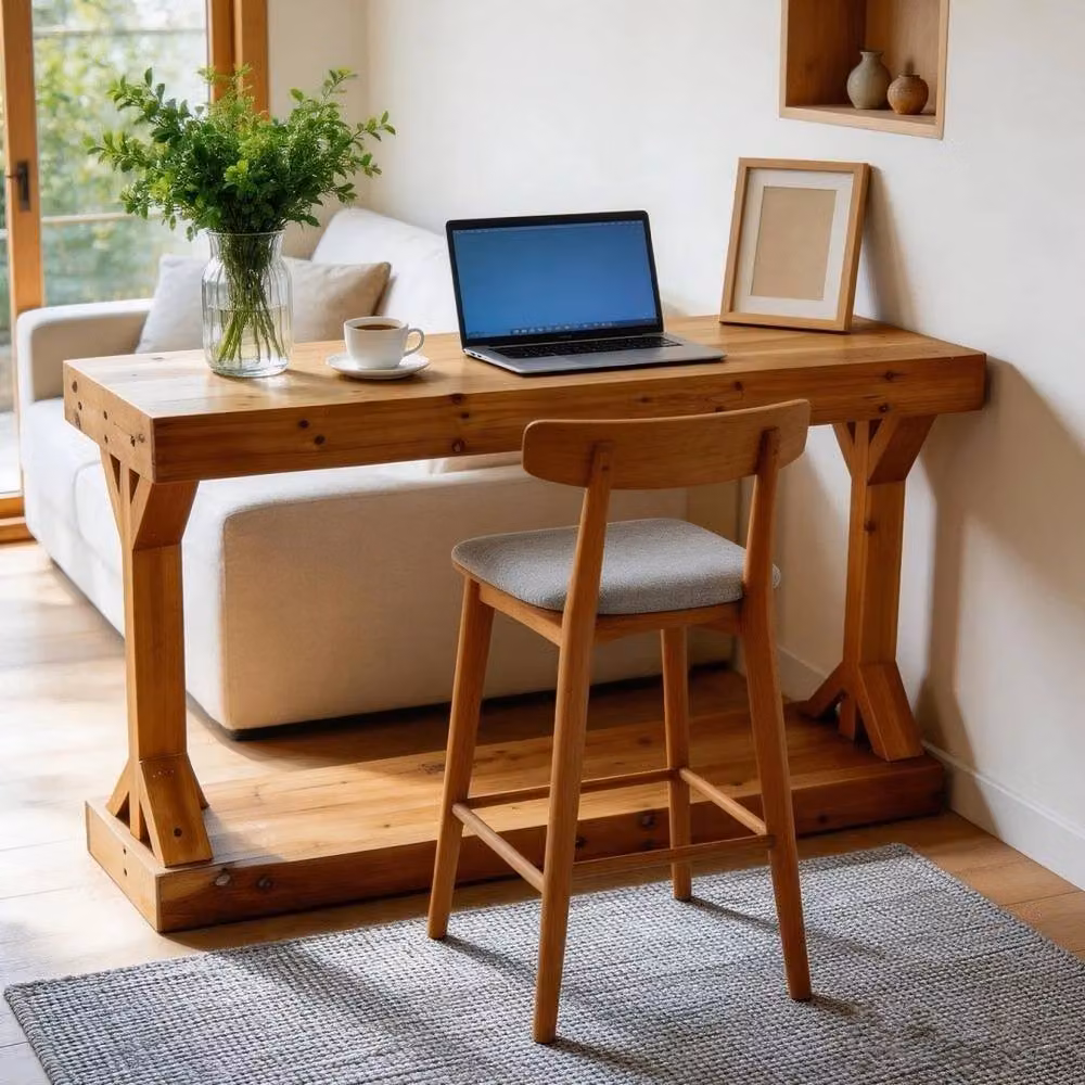 VOGREX Narrow Rustic Wood Console Table in Brown – 4
