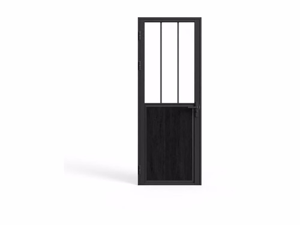 Vente-unique Reversible Studio-Style Swing Door Unit in Black with Aluminium and Tempered Glass, H: 204 cm – 3