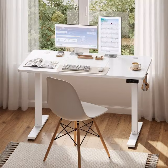 VASAGLE Electric Height Adjustable Standing Desk in White