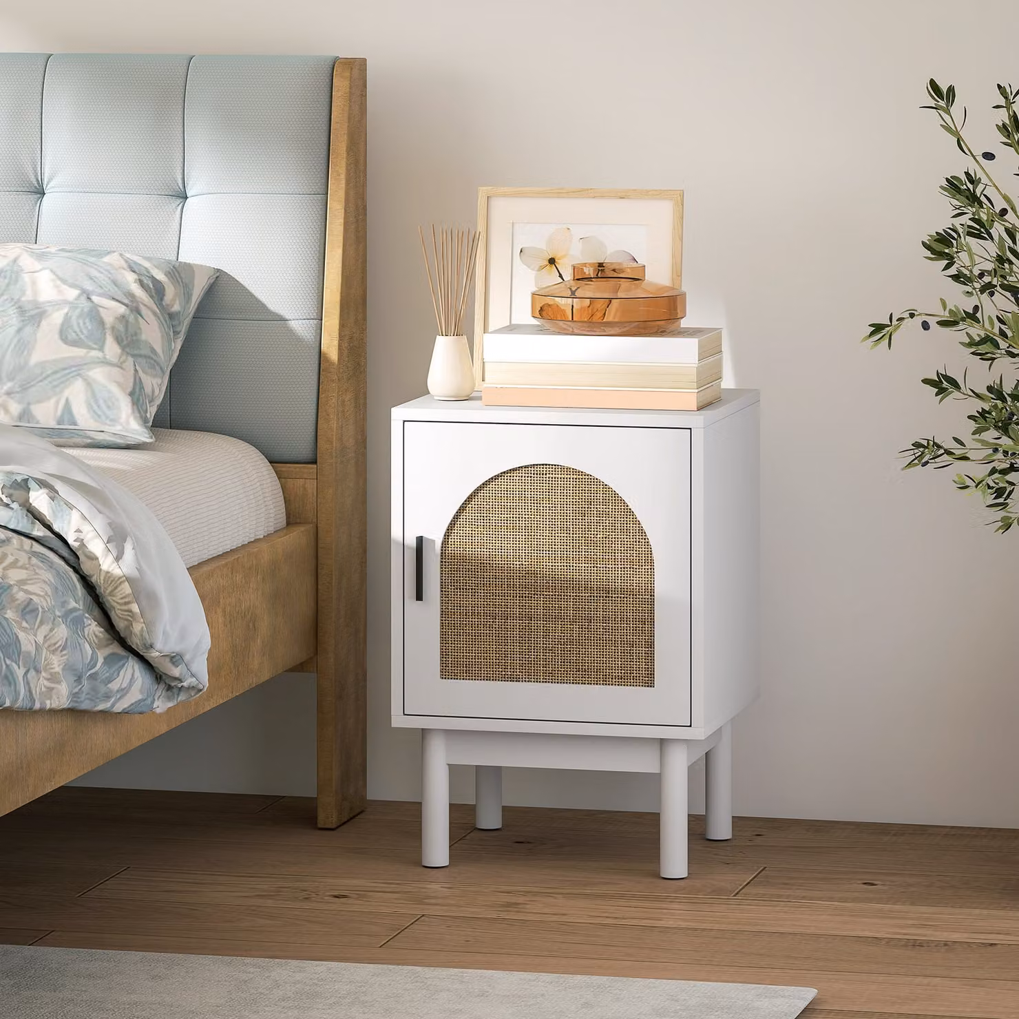 HOMCOM White Rattan and Wood Bedside Table for your Bedroom – 2