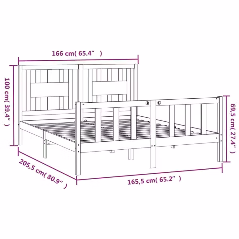 Berkfield Home Solid Wood Pine Bed Frame with Headboard, Brown, W: 160 cm, D: 200 cm
