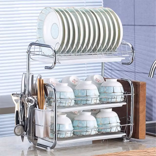 Lifeideas 3-Tier Freestanding Kitchen Dish Drainer with Drip Tray in White