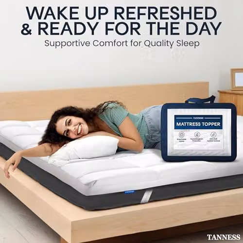 Tanness King Size Mattress Topper, 10 cm Thick, Soft Quilted Microfiber, Grey or White – 7