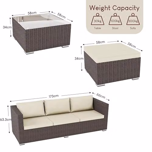 Garden Vida Hampton 4 Seater Rattan Garden Furniture Set in Brown – 4