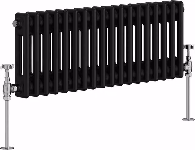 Double Column Horizontal Traditional Radiator in Black, Width: 83 cm