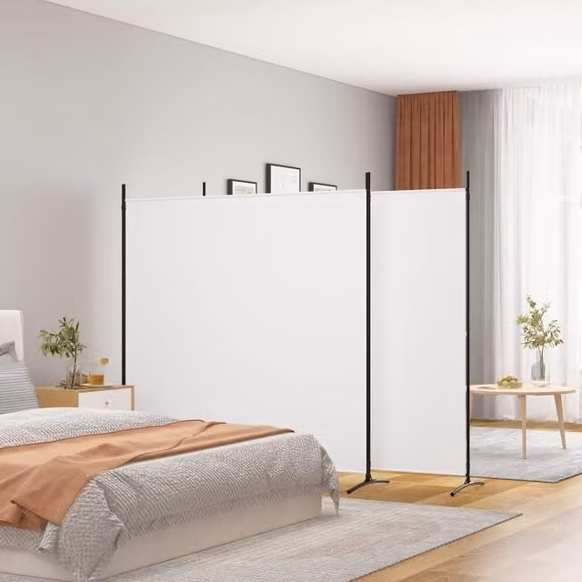Berkfield Home 3-Panel Fabric Room Divider in White, H 180 cm