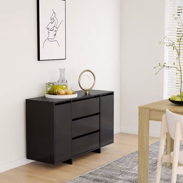 Berkfield Home Modern Black Sideboard with 3 Drawers, W/D/H: 120 x 41 x 75 cm