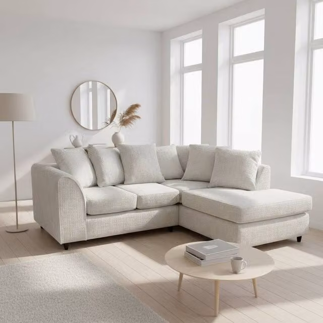 Abakus Direct Jumbo Chenille L-Shaped Corner Sofa with Right Hand Facing Chaise in Beige