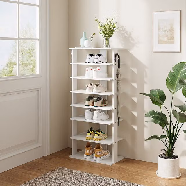 Livingandhome Minimalist White Vertical Shoe Rack with Back Panel, Height: 113 cm