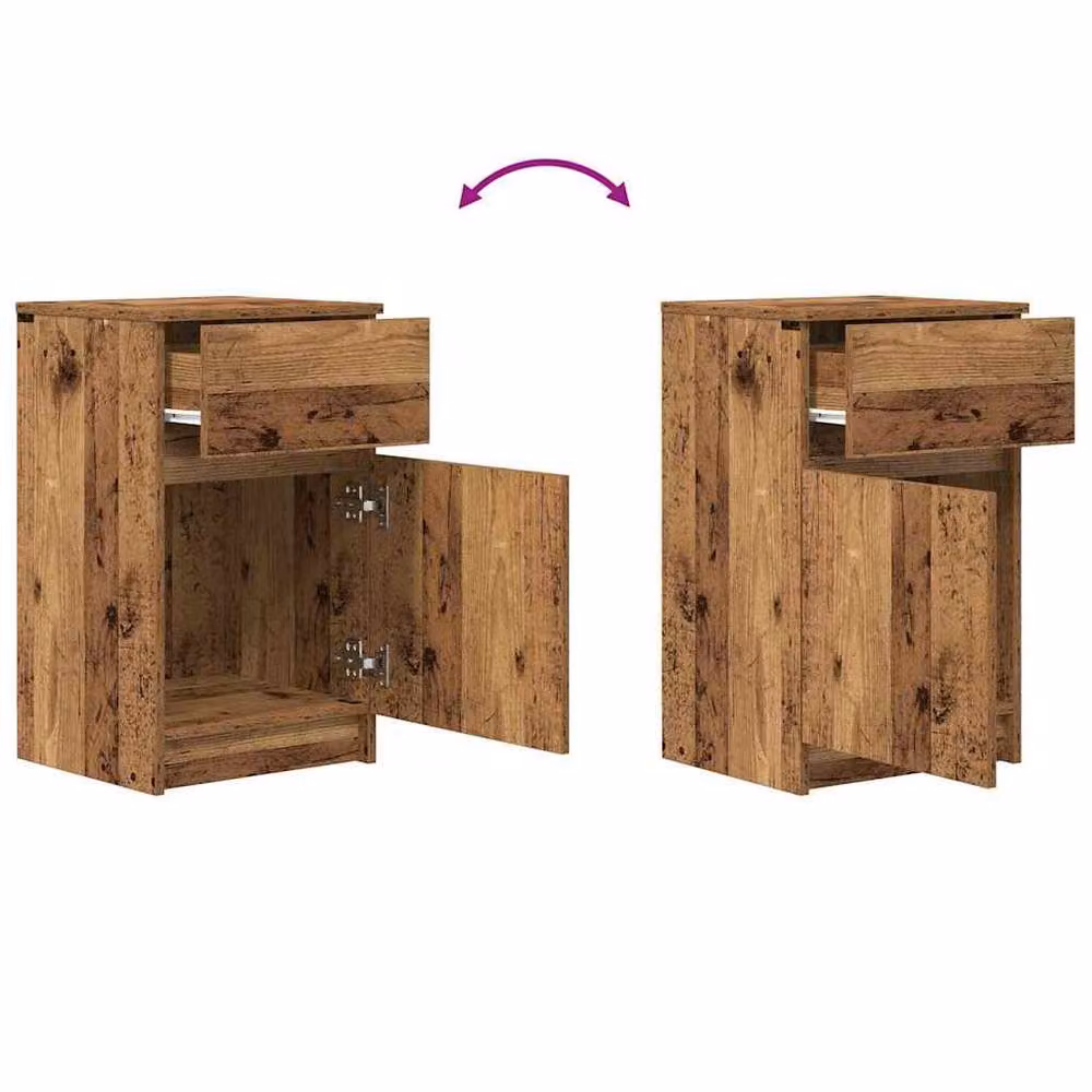 Berkfield Home Set of 2 Bedside Cabinets in Old Wood, Brown/Multicolour, W/D/H: 39 x 35 x 65 cm – 7