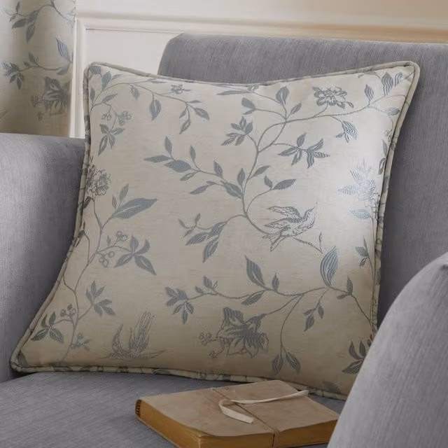 Curtina Bird Trail Filled Square Cushion in Blue and Beige, 43 x 43 cm