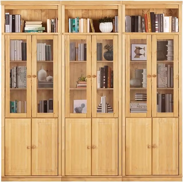 Dorel Anita Wall Unit L in Brown Waxed Wood with Glass Doors