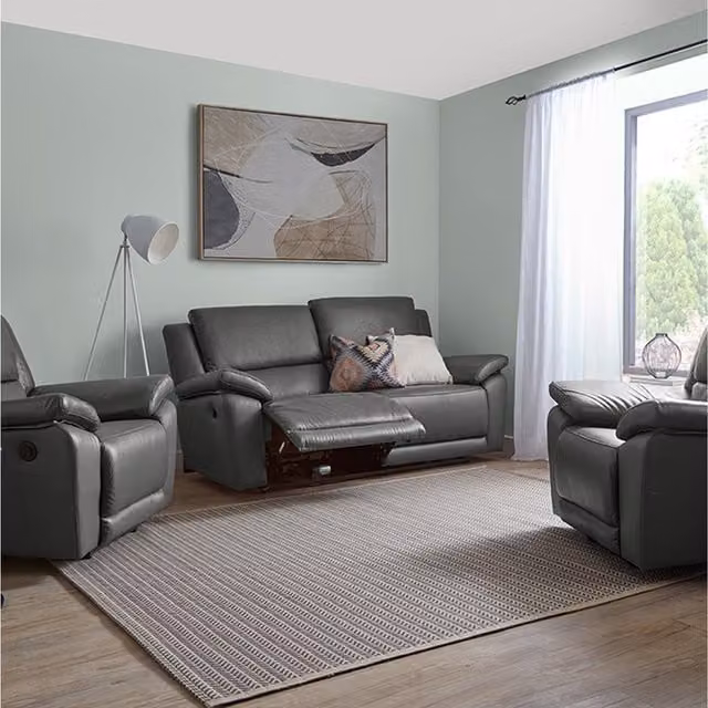 Home Garden Direct Scylla Power Reclining Grey Leather Sofa Set