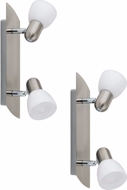 Loops 2 Pack Modern Up and Down Wall Spot Lights in Satin Nickel with White Satin Glass Shades, E14 Base
