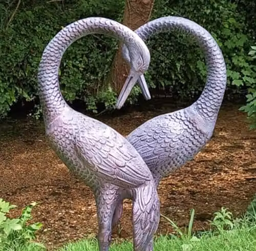 Pair of Love Cranes Garden Ornaments in Antique Bronze Aluminium Finish, Height: 100 cm – 2