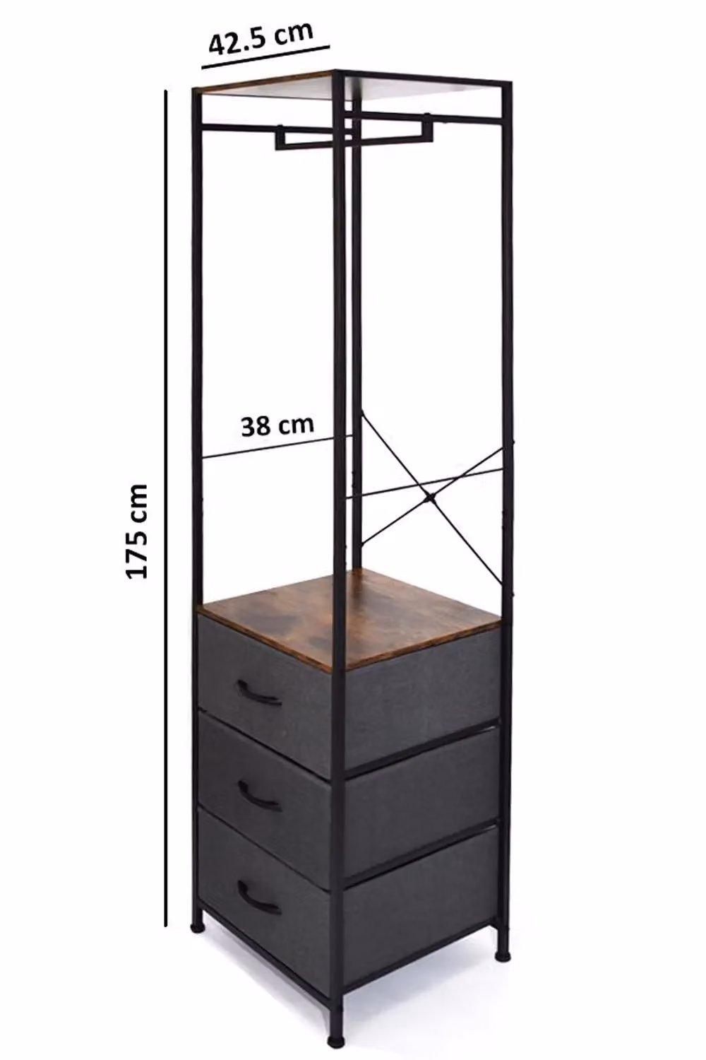 FWStyle Industrial 3 Drawer Storage Unit with Hanging Rail in Brown and Black – 4
