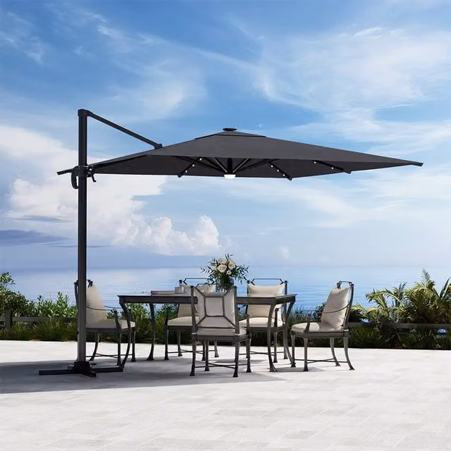Komore Grey Polyester Cantilever Garden Parasol with Solar Lights
