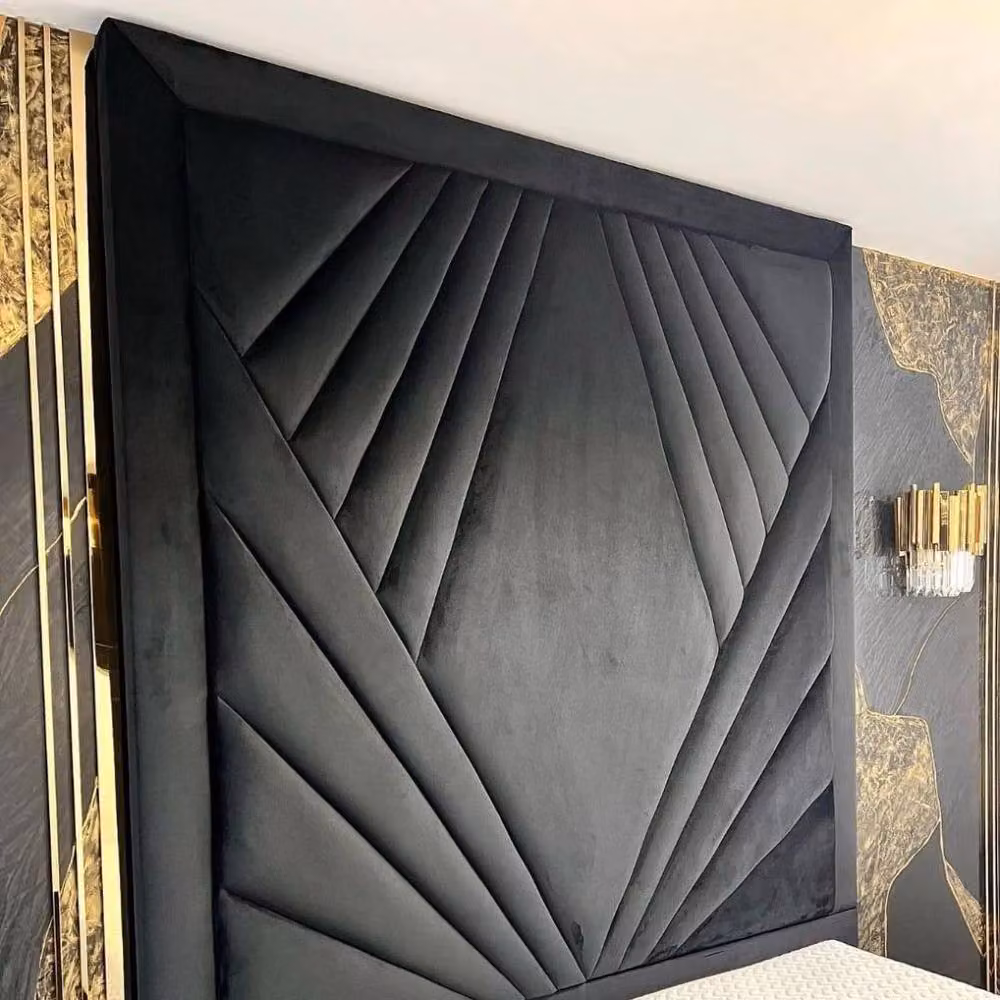 Stratus Interiors Coco Geometric Velvet Upholstered Bed with Lift Up Base in Black, W/D/H: 90 x 190 cm – 2