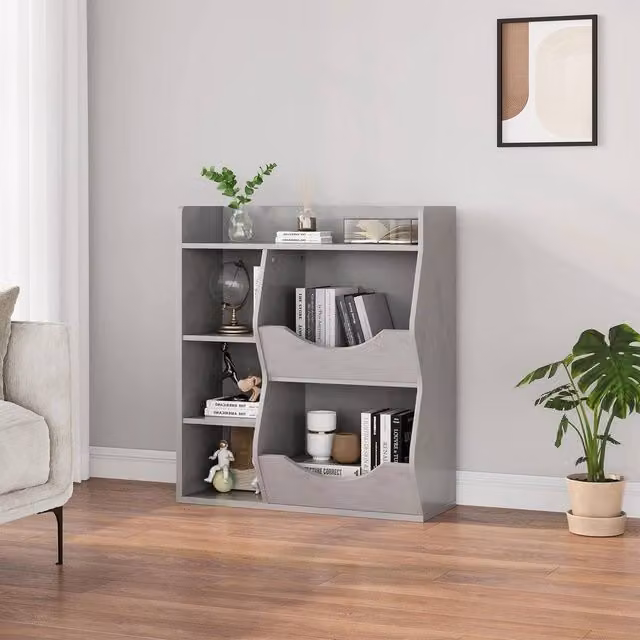 VOGREX Kids Toy Storage Organizer, 5-Cubby Wooden Unit in Grey