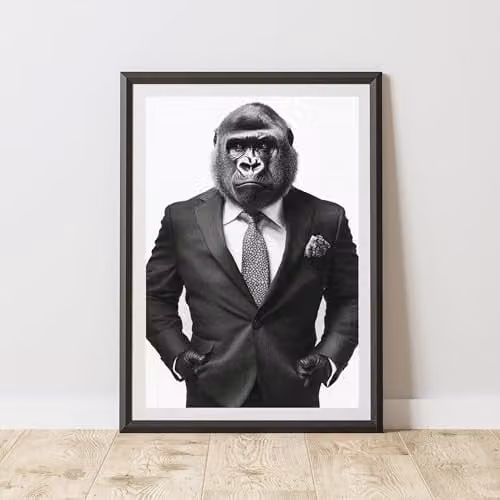 60 Second Makeover Gorilla in Suit and Tie Graphic Paper Poster, A3, Multicolour