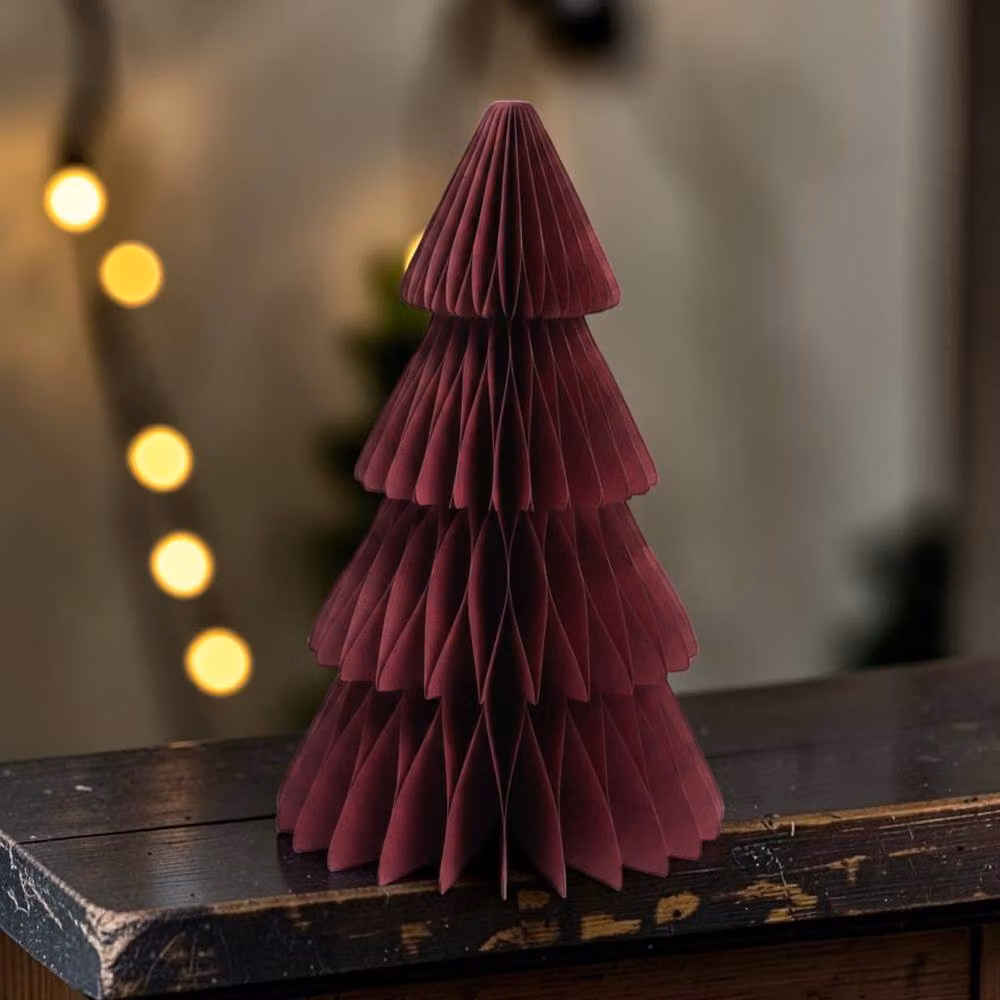 Four Candle Set of 3 Claret Red Paper Christmas Trees, Height: 30 cm – 2