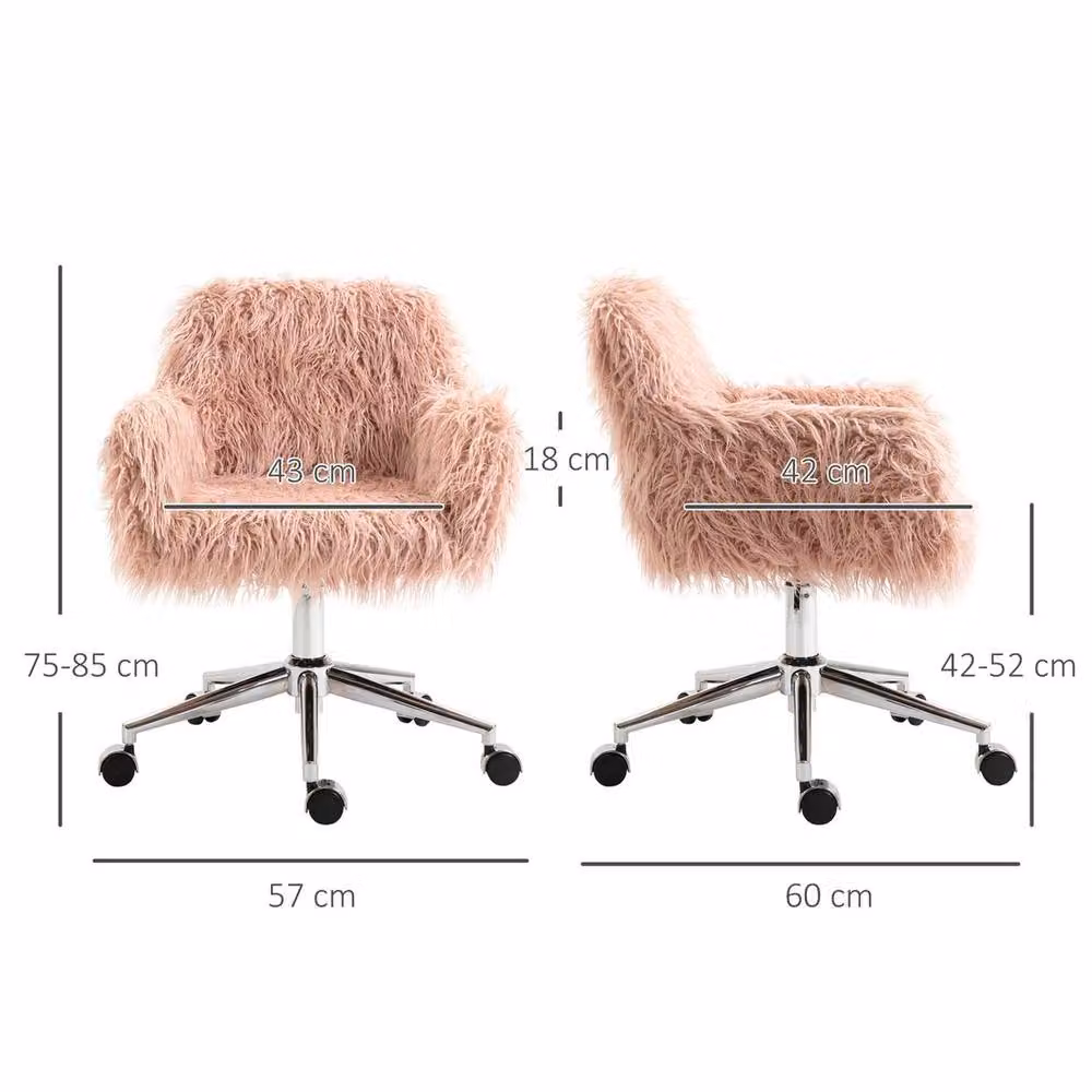 FORGEVIO Pink Faux Fur Office and Vanity Chair with Adjustable Height and Silver Metal Base – 2