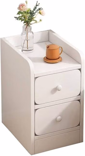 VOGREX Slim White Sofa End Side Table and Bedroom Nightstand Cabinet with Drawer – 1