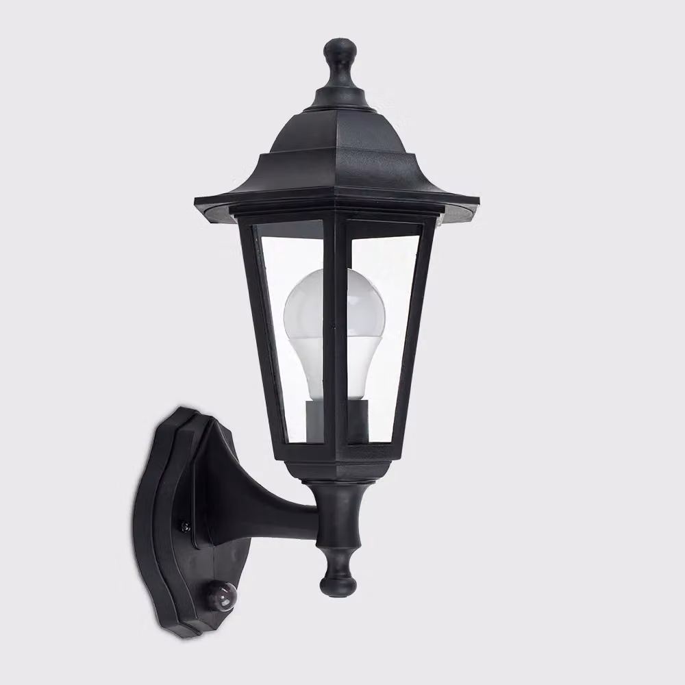 ValueLights Mayfair Set of 2 Black Traditional Style Outdoor Security PIR Motion Sensor Wall Lanterns IP44 – 2