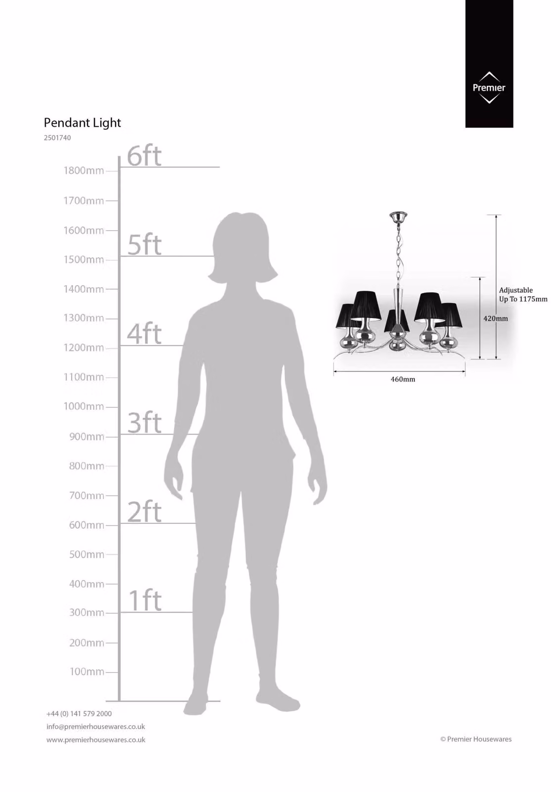 Interiors by Premier Orsina 5 Arm Black Cone Fabric Pendant Light in Black and Chrome – 2
