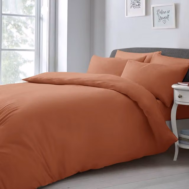Velosso Plain Orange Microfibre Duvet Cover and Pillowcase Set, W/D/H: 200 x 200 cm