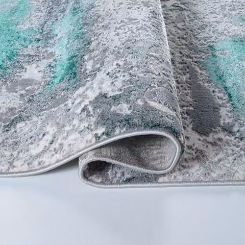 Serdim Rugs Emperor Abstract Modern Living Room Area Rug in Aqua and Silver, W: 200 cm, D: 290 cm – 2