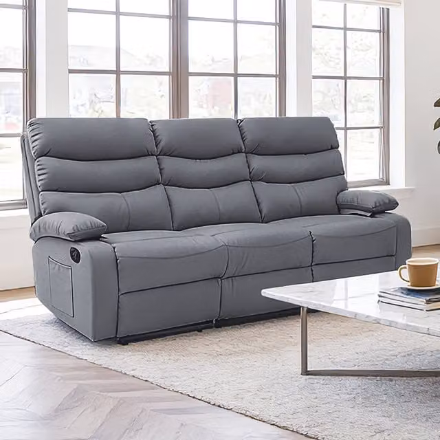 Kudl Blanca 3-Seater Recliner Sofa in Grey Synthetic Leather