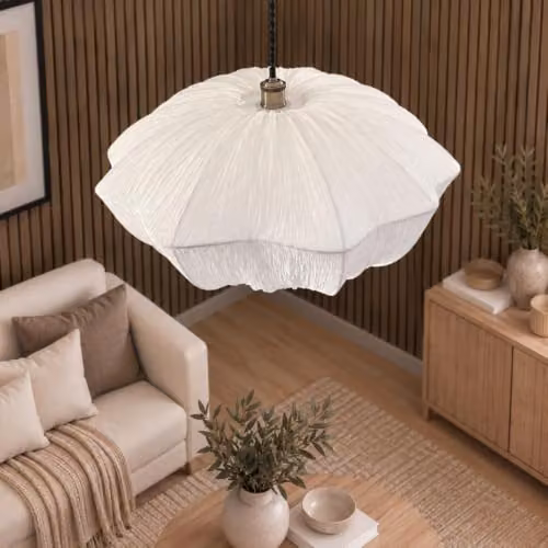 CGC Lighting Ambre Large Ruffled Silk Fabric Open Flower Lampshade in Cream, Width: 60 cm – 2