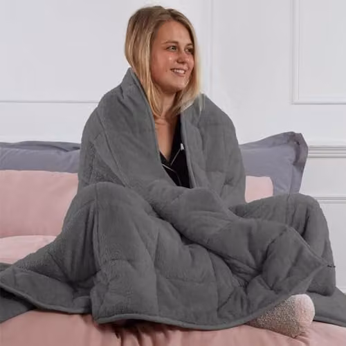 OHS Teddy Fleece Weighted Blanket for Adults, 4kg, Anthracite Grey, W: 125 cm, D: 150 cm – 1